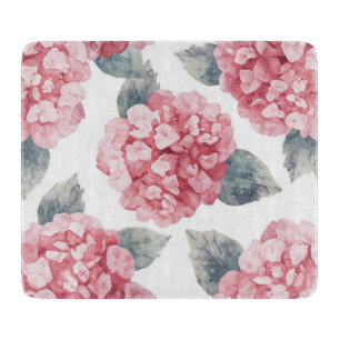 Pink Hydrangeas Watercolor Floral Blooms Painting Cutting Board