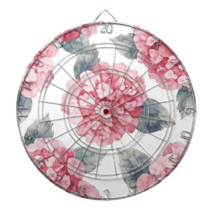 Pink Hydrangeas Watercolor Floral Blooms Painting Dartboard