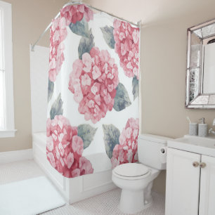 Pink Hydrangeas Watercolor Floral Blooms Painting Shower Curtain