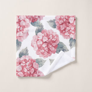 Pink Hydrangeas Watercolor Floral Blooms Painting Wash Cloth