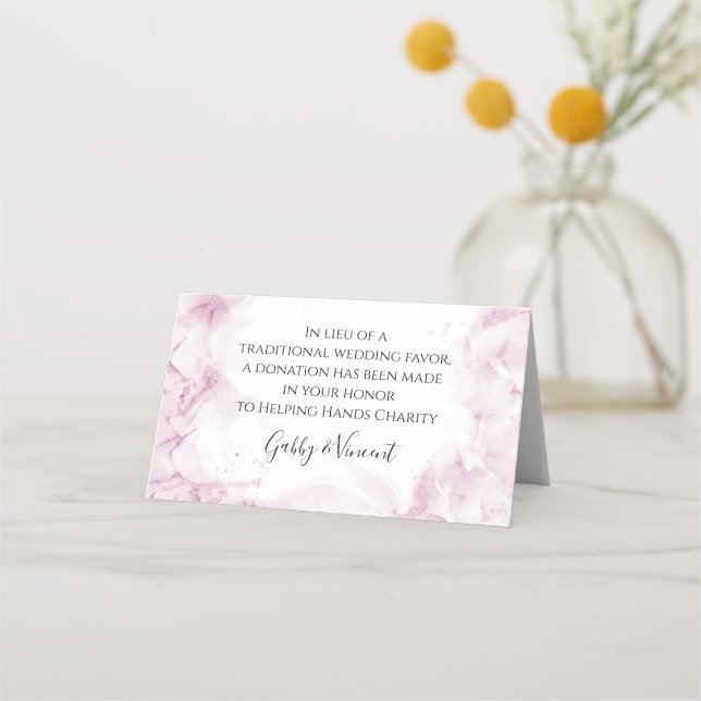 Pink Hydrangeas Watercolor Wedding Charity Favours Place Card (Front)