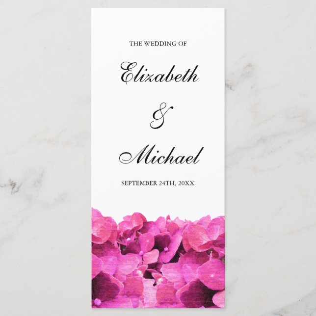 Pink Hydrangeas Wedding Program Programme (Front)