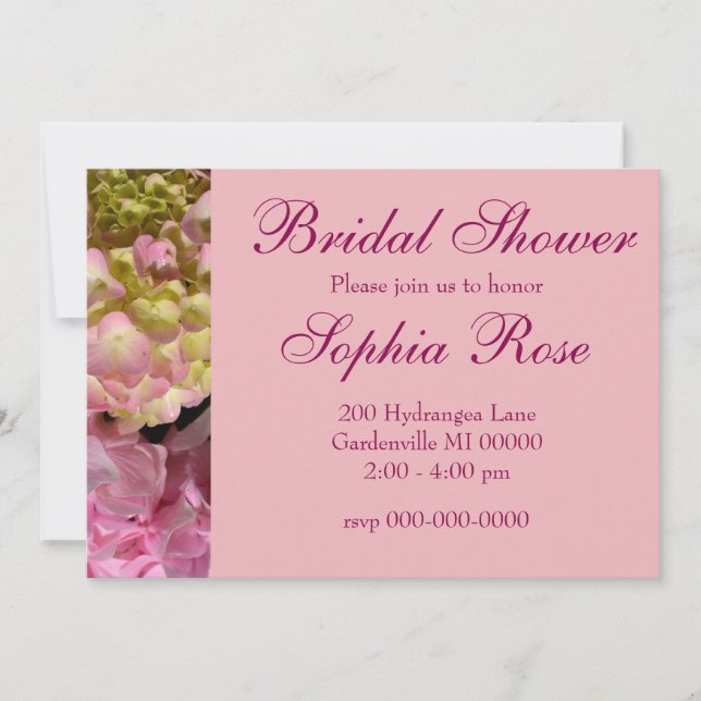 Pink Hydrangeas yellow pink green floral Wedding Invitation (Front)