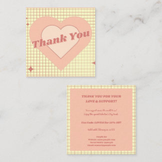 Pink Hypnotic Heart Chequered Pattern Thank You Square Business Card