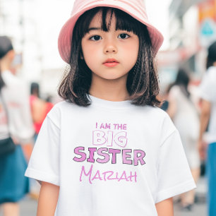 Pink I am the Big Sister Personalised  Baby T-Shirt