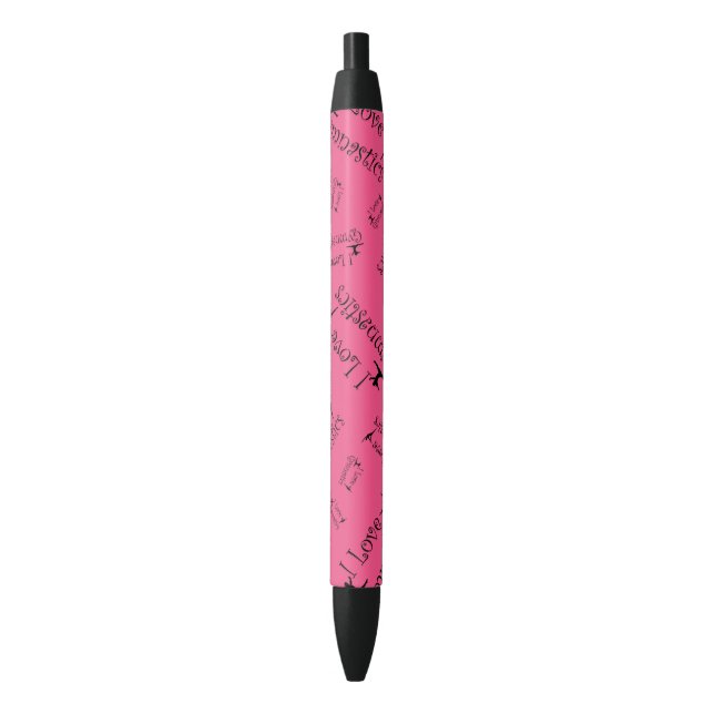 Pink I love gymnastics Black Ink Pen (Front Vertical)