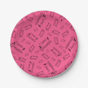 Pink I love gymnastics Paper Plate