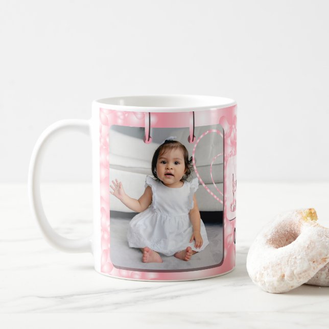 Pink I Love My Daughter Photo & Name Coffee Mug (With Donut)