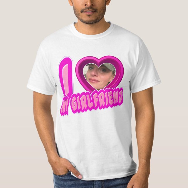 Pink I Love My Girlfriend Photo Personalised T-Shirt (Front)