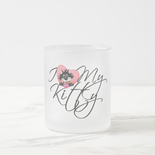 Pink I Love My Kitty Tshirts and Gifts Frosted Glass Coffee Mug (Center)