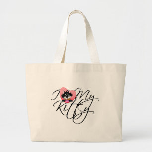 Pink I Love My Kitty Tshirts and Gifts Large Tote Bag