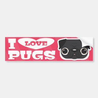 Pink I LOVE PUGS bumpersticker Bumper Sticker