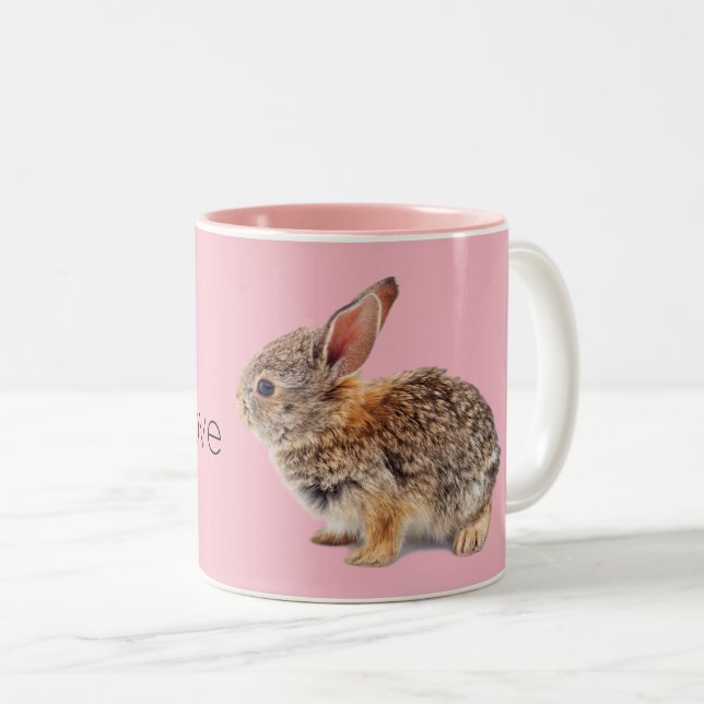 Pink I Love Rabbits Bunny Cottontail Two-Tone Coffee Mug (Front Right)