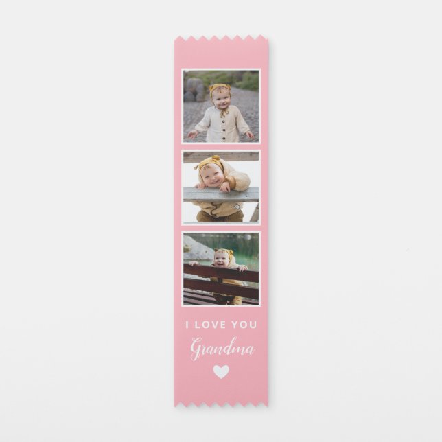 Pink I Love You Grandma Heart Photo Collage Award Ribbon (Front)