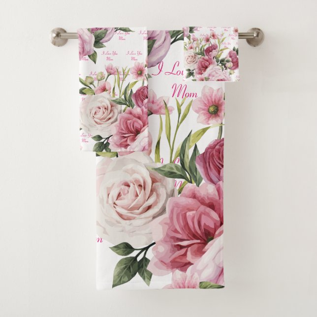 Pink I Love You Mom - Bath Towel Set (Insitu)