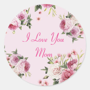 Pink I Love You Mom Classic Round Sticker