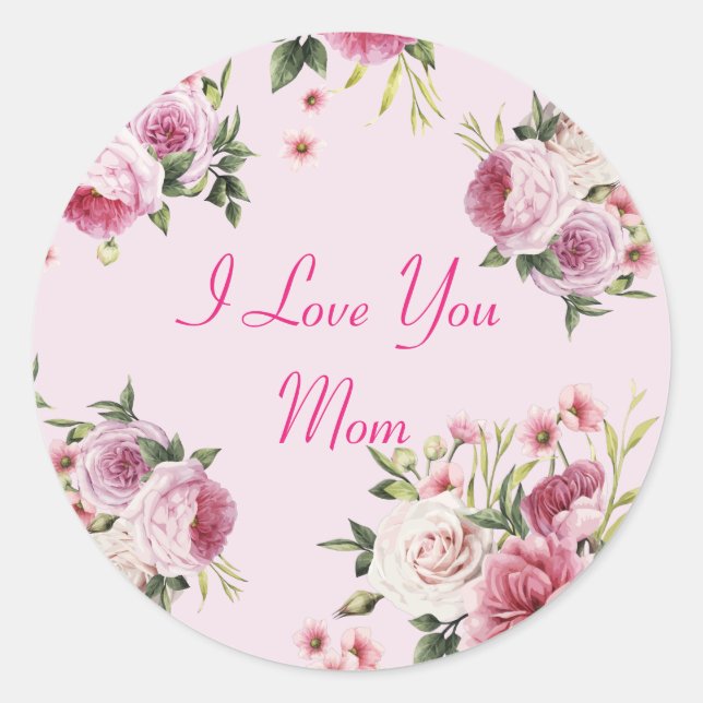 Pink I Love You Mum Classic Round Sticker (Front)