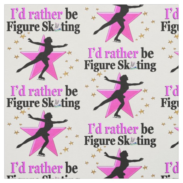 PINK I WOULD RATHER BE ICE SKATING DESIGN FABRIC (Swatch)