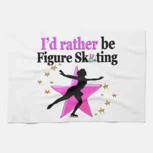 PINK I WOULD RATHER BE ICE SKATING DESIGN TEA TOWEL