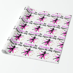 PINK I WOULD RATHER BE ICE SKATING DESIGN WRAPPING PAPER