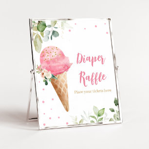 Pink Ice Cream Baby Shower Diaper Raffle Sign