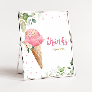 Pink Ice Cream Baby Shower Drinks Sign