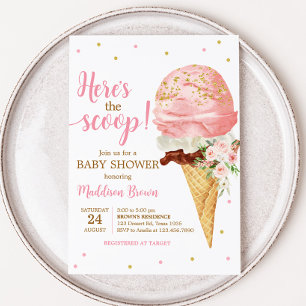 Pink Ice Cream Baby Shower Invitation