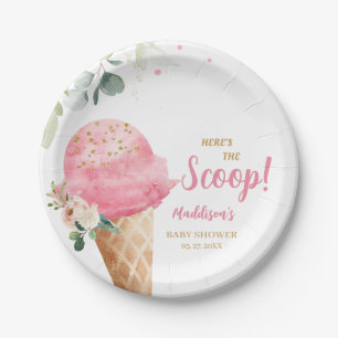 Pink Ice Cream Baby Shower Paper Plate