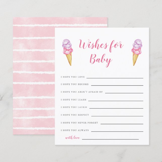Pink Ice Cream Baby Shower Wishes for Baby Card (Front/Back)