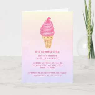 Pink Ice Cream Birthday Party Invitation