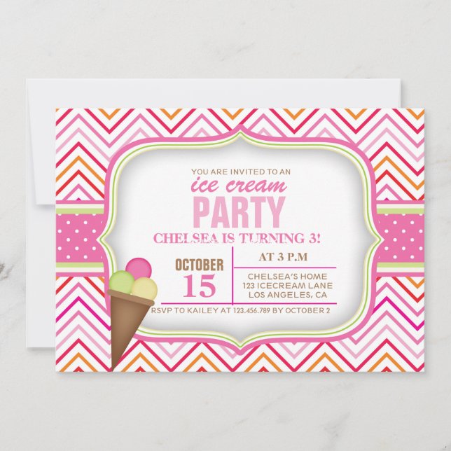 Pink Ice Cream Birthday Party Invitation (Front)