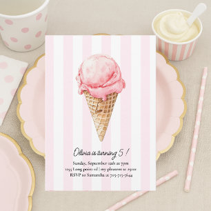 Pink Ice Cream Cone Birthday   Editable Summer Invitation