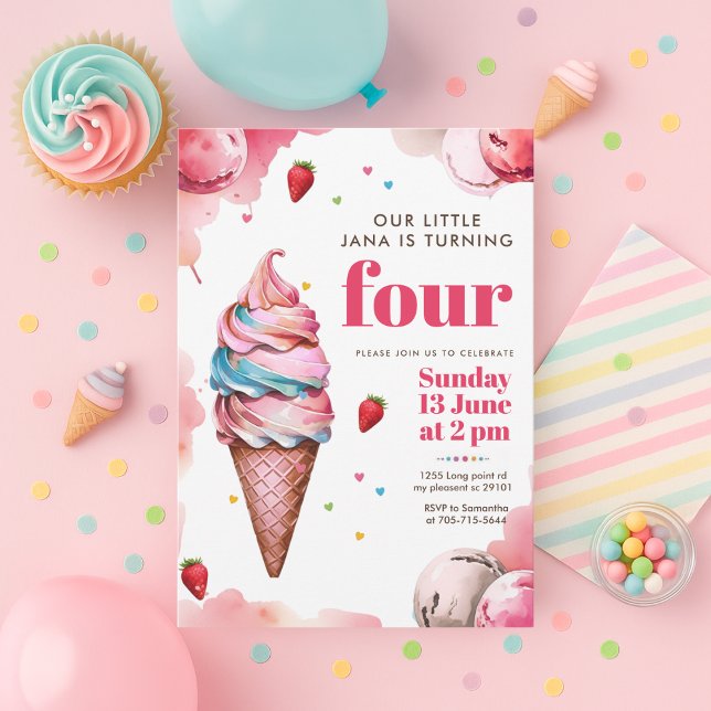 Pink Ice Cream Cone Birthday | Girl’s Sweet  Invitation (Creator Uploaded)