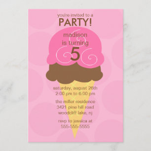 Pink Ice Cream Cone Birthday Invitation