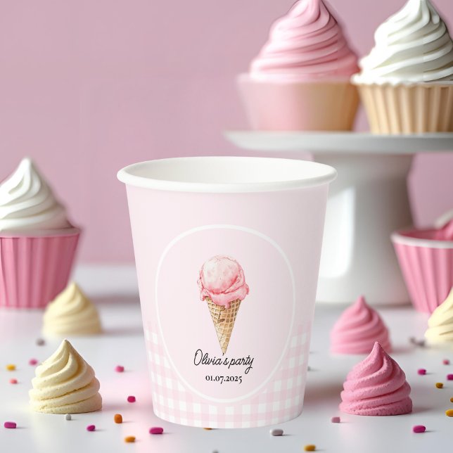 Pink Ice Cream Cone Birthday Party Paper Cups (Creator Uploaded)