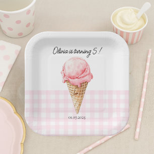 Pink Ice Cream Cone Birthday Party Paper Plate