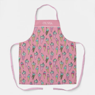 Pink Ice Cream Cone Gift pattern Personalised Name Apron