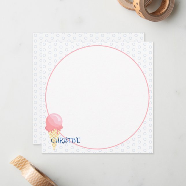 Pink ice cream cone illustration custom name card (Front/Back In Situ)