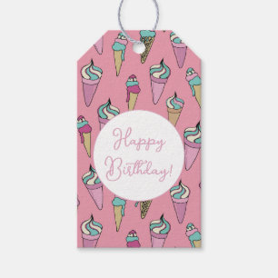 Pink Ice Cream Cone Pattern Happy Birthday Gift Tags