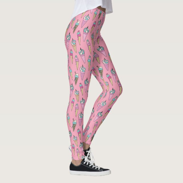 Pink Ice Cream Cone pattern Leggings (Right)