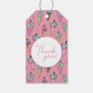 Pink Ice Cream Cone Pattern Thank You Gift Tags