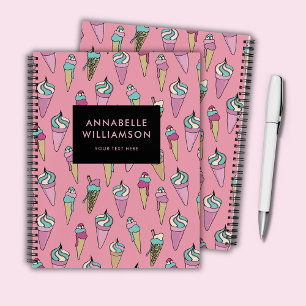 Pink Ice Cream Cone Personalised Notebook