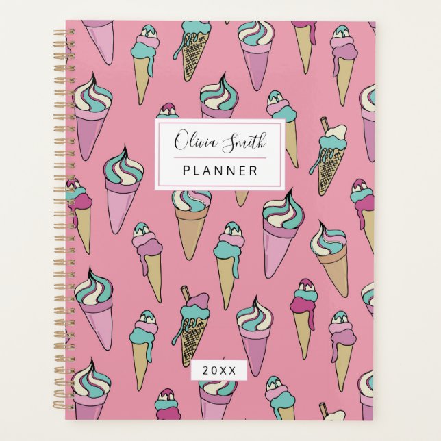Pink Ice Cream Cone Personalised Planner (Front)