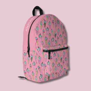 Pink Ice Cream Cone Printed Backpack