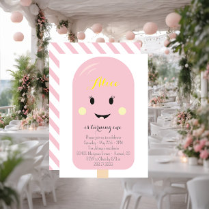 Pink Ice Cream Cone Scoop Confetti Birthday Party Invitation