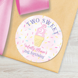 Pink Ice Cream Cone TWO SWEET 2nd Birthday Girl Classic Round Sticker