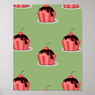 Pink ice cream cups on green poster