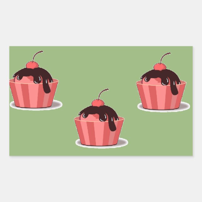 Pink ice cream cups on green rectangular sticker (Front)