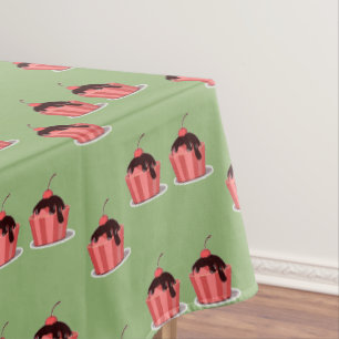 Pink ice cream cups on green tablecloth