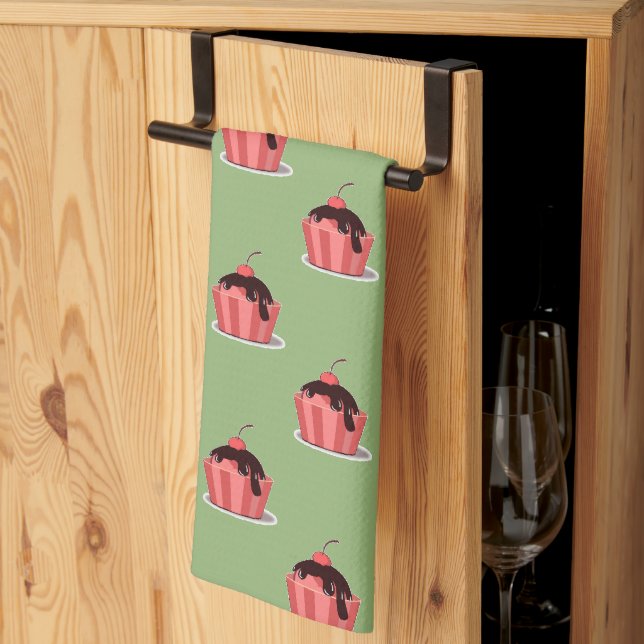 Pink ice cream cups on green tea towel (Thirds Fold)